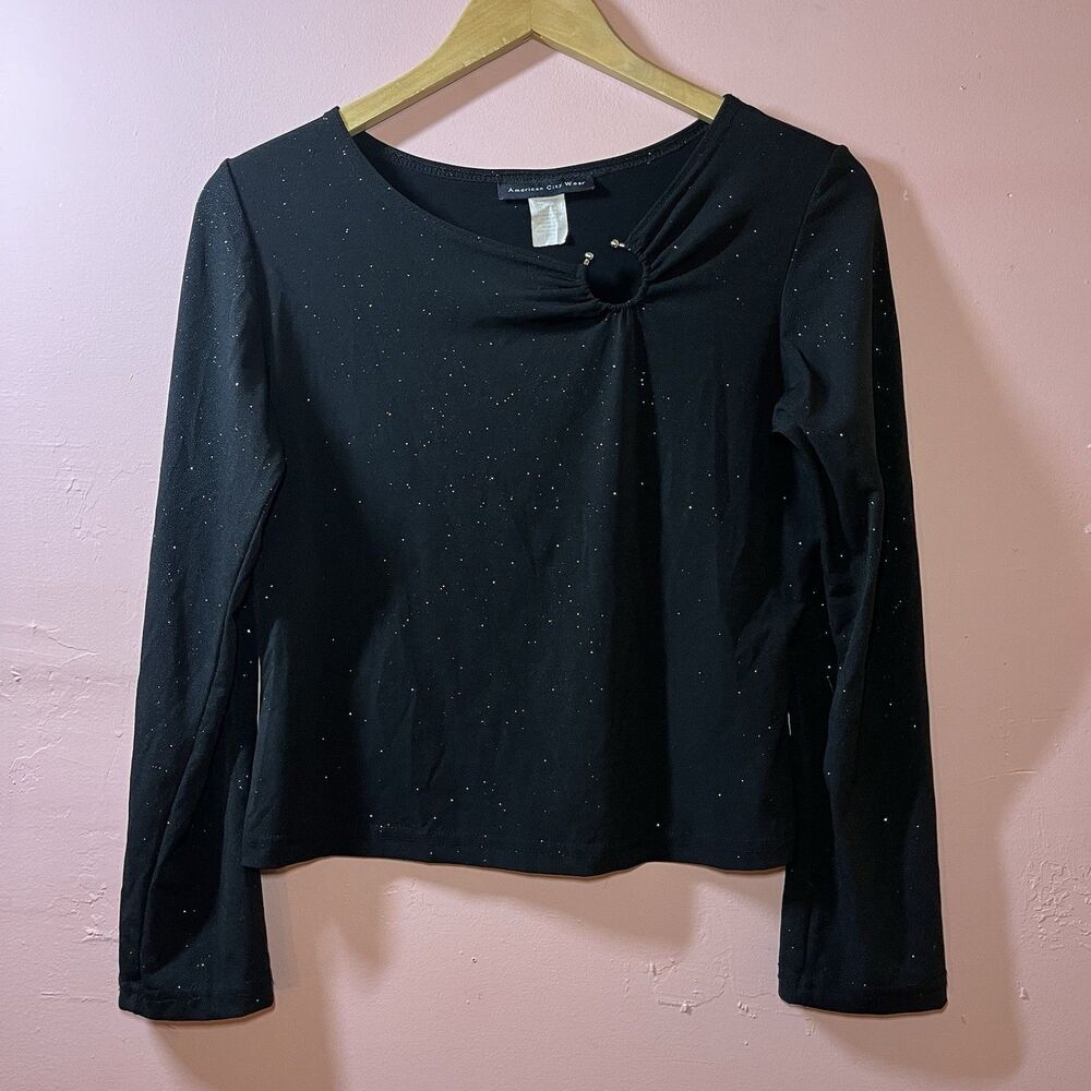 american city wear black sparkly y2k vintage party top blouse Size Large